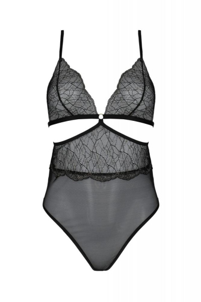 Боди Passion Amberly Body 6XL/7XL black, ассиметричный крой, кружевной лиф, золотая нить
