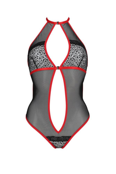 Сетчатое боди с кружевом на груди Passion SATARA BODY L/XL red