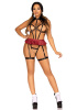 BDSM-костюм ученицы Leg Avenue Harness teddy & skirt M Black, портупея, мини-юбка, экокожа || 