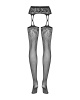Чулки-стокинги с растительным рисунком Obsessive Garter stockings S206 black S/M/L черные, имитация || 