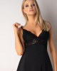 Сатиновый пеньюар с кружевом Obsessive 810-BAB-1 babydoll & thong S/M, черный, пеньюар, танга || 