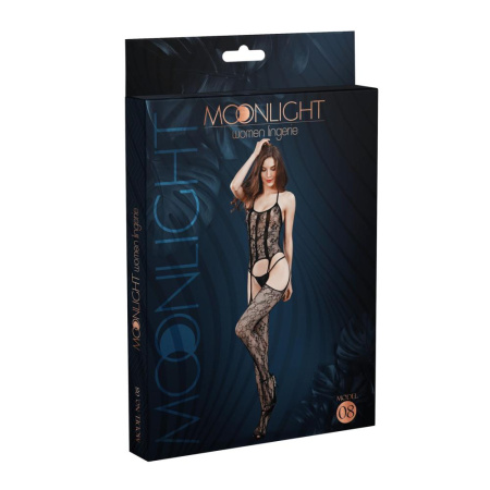 Бодистокинг с доступом Moonlight Model 08 XS-L Black, имитация корсета и чулок на подвязках || 