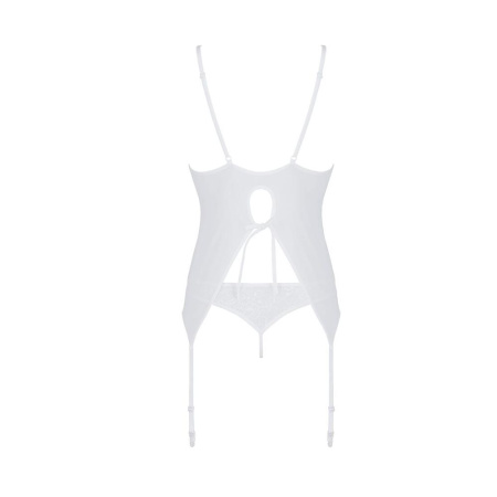 Корсет с пажами, трусики с ажурным декором и открытым шагом Ursula Corset white L/XL — Passion || 
