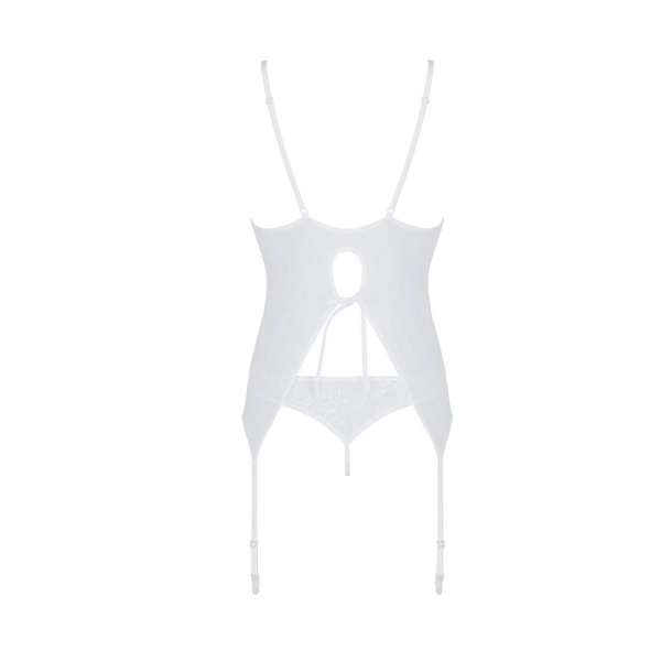 Корсет с пажами, трусики с ажурным декором и открытым шагом Ursula Corset white L/XL — Passion