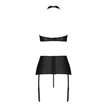 Комплект из эко-кожи с имитацией шнуровки Nancy Set black S/M - Passion топ, трусики и пояс для чуло || 