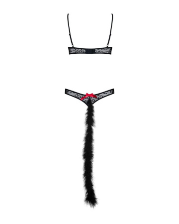 Эротический костюм гепарда Obsessive Gepardina 3 pcs costume S/M, черный, меховая отделка, монокини, || 
