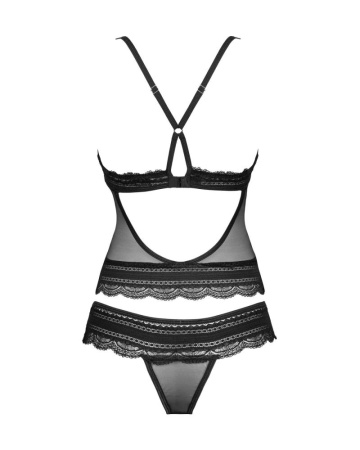 Полупрозрачный набор с украшениями Obsessive Ivannes top & thong L/XL, черный, топ и танга || 