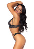 Эротический комплект со стрепами и стразами Leg Avenue Ready Or Not S Black, бра + стринги || 