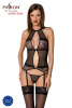 Корсет с пажами Passion SATARA CORSET S/M black, стринги, кружево, застежки спереди и сзади