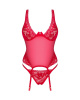 Прозрачный корсет Obsessive Lacelove corset XS/S Red, кружево, подвязки для чулок || 
