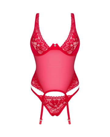 Прозрачный корсет Obsessive Lacelove corset XS/S Red, кружево, подвязки для чулок || 