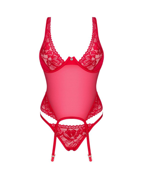 Прозрачный корсет Obsessive Lacelove corset XS/S Red, кружево, подвязки для чулок
