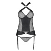 Сетчатый комплект корсет с халтером, съемные подвязки и трусики Amanda Corset black S/M - Passion || 