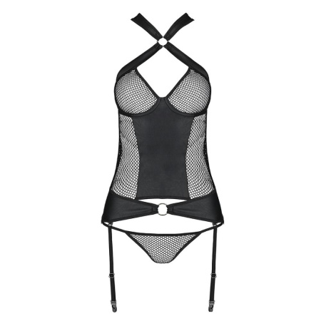 Сетчатый комплект корсет с халтером, съемные подвязки и трусики Amanda Corset black S/M - Passion || 