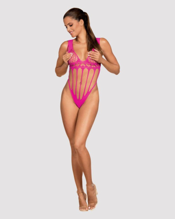 Сетчатый бодистокинг с продольными вырезами Obsessive B121 teddy S/M/L, розовый || 
