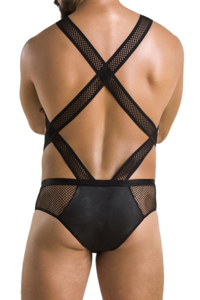 Мужское эротическое сетчатое боди Passion 045 Victor S/M Black, экокожа, сетка