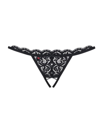 Кружевные танга с двумя отверстиями Obsessive 831-THC-1 crotchless thong S/M, черные, бантики || 