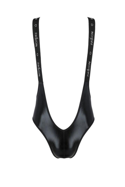 Мужское открытое боди Passion 027 Bruno XXL/XXXL Black, под латекс, на лямках