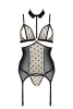 Корсет с открытой грудью Passion DOMINICA CORSET S/M beige, пажи для чулок, стринги || 