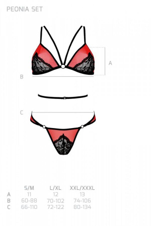 Комплект белья Passion PEONIA SET L/XL red, бра, трусики || 