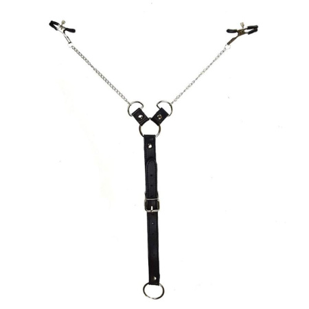 Зажимы для сосков с фиксацией на мошонке Nipple Clamps for Men, Эко кожа || 