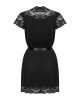 Сатиновый открытый пеньюар на поясе Obsessive 810-PEI–1 peignoir black S/M, черный || 