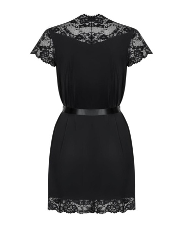 Сатиновый открытый пеньюар на поясе Obsessive 810-PEI–1 peignoir black S/M, черный || 