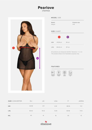 Прозрачная сорочка с открытой грудью Obsessive Pearlove chemise & thong black S/M, трусики || 