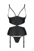 Корсет с открытой грудью Passion JANNIES CORSET L/XL black, стринги в наборе || 