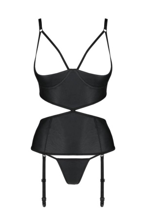 Корсет с открытой грудью Passion JANNIES CORSET L/XL black, стринги в наборе || 