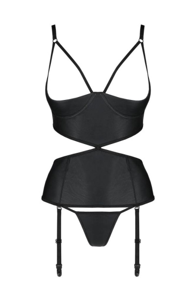 Корсет с открытой грудью Passion JANNIES CORSET L/XL black, стринги в наборе