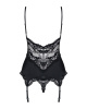 Сатиновый кружевной корсет Obsessive 810-COR-1 babydoll & thong S/M, черный, корсет, танга || 