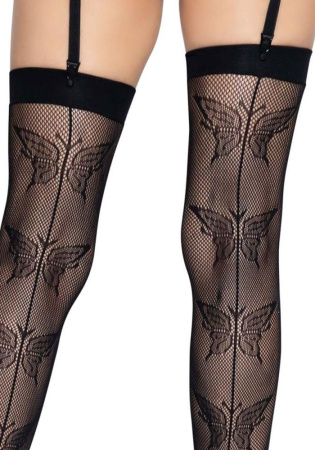 Чулки-сетка со швом сзади Leg Avenue Butterfly back seam thigh highs One size Black || 