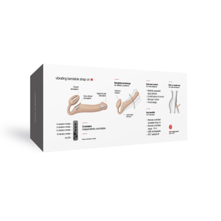 Безремневой страпон с вибрацией Strap-On-Me Vibrating Flesh M, диаметр 3,3см, пульт ДУ, регулируемый || 