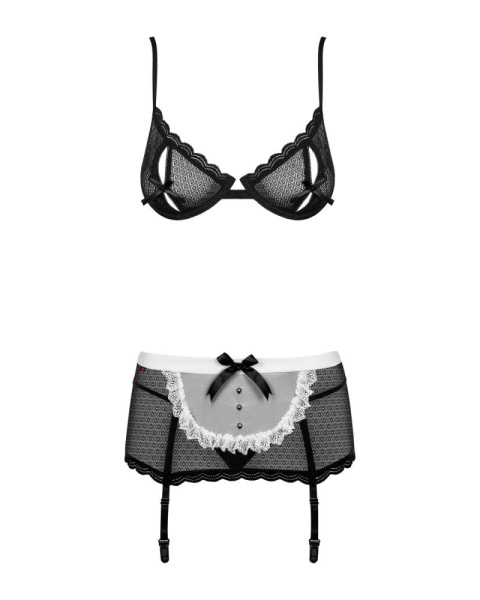 Эротический костюм горничной Obsessive Maidme set 5pcs L/XL, бюстгальтер, пояс с фартуком, чулки, ст