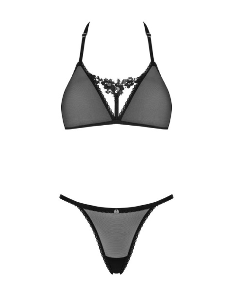 Полупрозрачный комплект Obsessive Celia Noir 2-pcs set XS/S, бюстгальтер, стринги