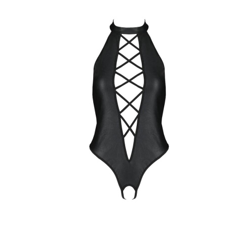 Боди из эко-кожи с имитацией шнуровки и открытым доступом Nancy Body black S/M - Passion || 
