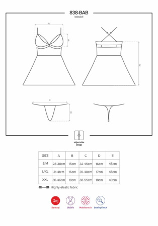 Эротический кружевной комплект с сеточкой Obsessive 838-BAB-1 babydoll & thong black L/XL, черный, п || 