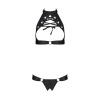 Комплект: открытый топ и трусики из эко-кожи с люверсами Malwia Set with Open Bra black L/XL — Passi || 