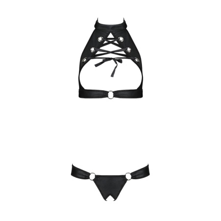 Комплект: открытый топ и трусики из эко-кожи с люверсами Malwia Set with Open Bra black L/XL — Passi || 