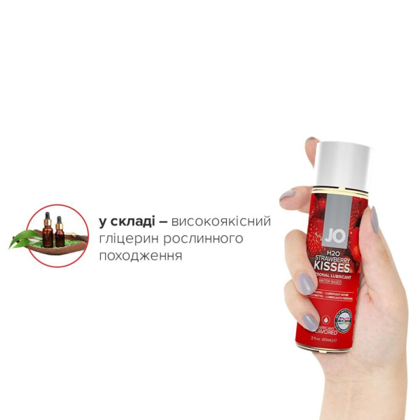Смазка на водной основе System JO H2O - Strawberry Kiss (60 мл) без сахара, растительный глицерин