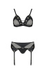 Комплект белья Passion NESSY SET XXL/XXXL black, бюстгальтер, пояс для чулок, стринги || 