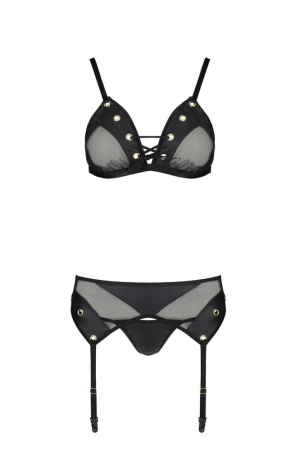 Комплект белья Passion NESSY SET XXL/XXXL black, бюстгальтер, пояс для чулок, стринги || 
