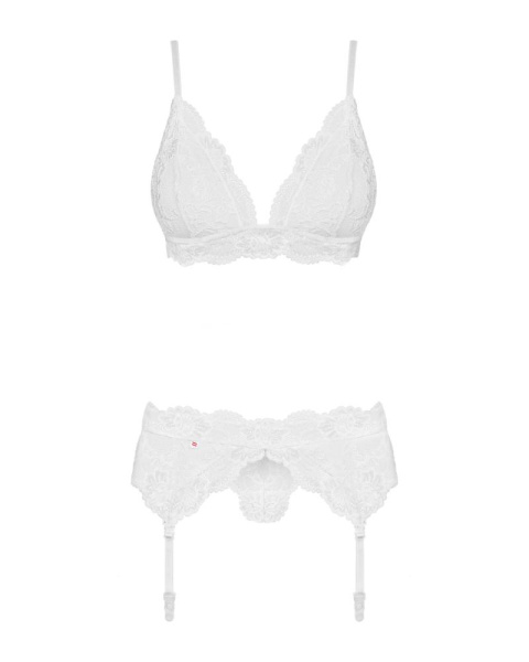Кружевной комплект белья Obsessive 810-SEG-1 L/XL White, бюстгальтер, стринги, пояс для чулок