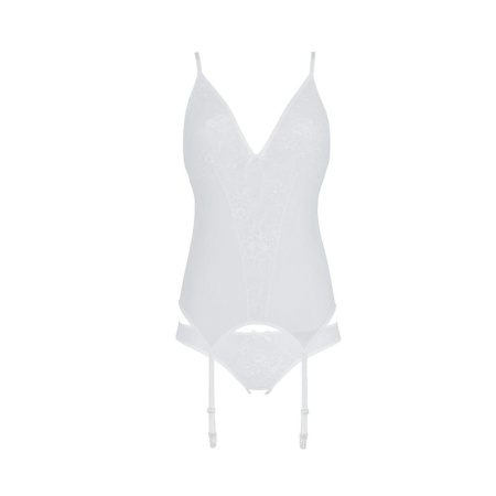 Корсет с пажами, трусики с ажурным декором и открытым шагом Ursula Corset white L/XL — Passion || 