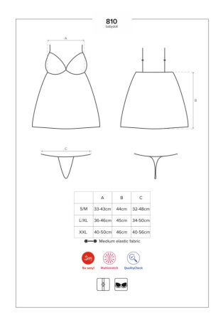 Сатиновый пеньюар с кружевом Obsessive 810-BAB-2 babydoll & thong S/M, белый, пеньюар, танга || 