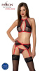 Комплект белья Passion SATARA SET L/XL red, топ, пояс для чулок, стринги