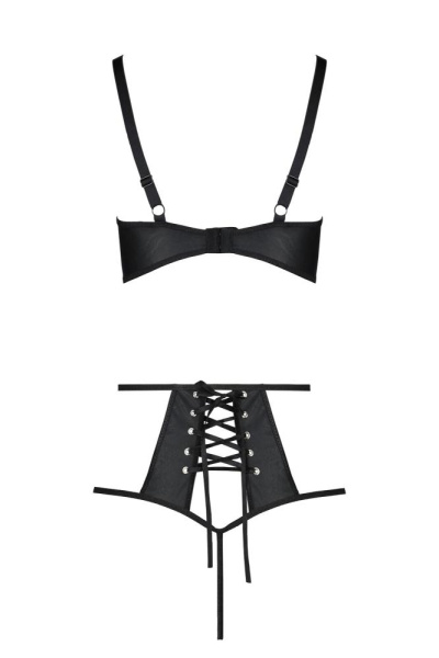 Комплект белья Passion TASMINA SET L/XL black, лиф, высокие трусики с корсетом сзади