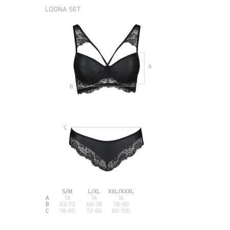 Комплект из эко-кожи с кружевом Loona Set black S/M - Passion, бра и трусики || 