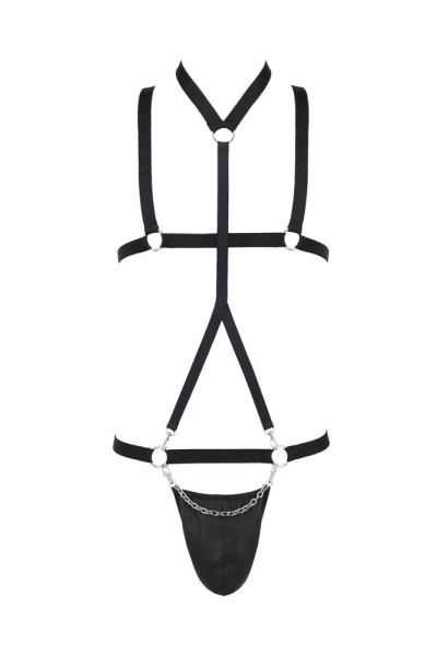 Комплект мужского белья из стреп Passion 039 Set Andrew L/XL Black, стринги, шлейка